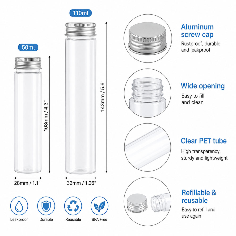 20pcs 50ml/100ml Clear Flat Tu - огляд і ціна Reusable Bottle